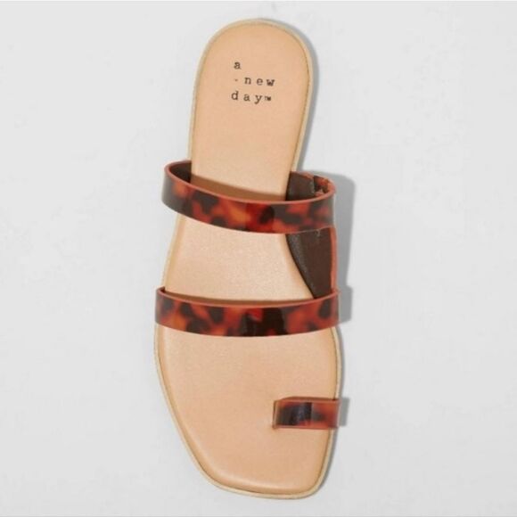 A New Day Women's Marilyn Slide Sandals Tortoise Print Toe Loop Flats Size 9.5 - Picture 2 of 3